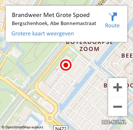 Locatie op kaart van de 112 melding: Brandweer Met Grote Spoed Naar Bergschenhoek, Abe Bonnemastraat op 5 september 2022 20:54