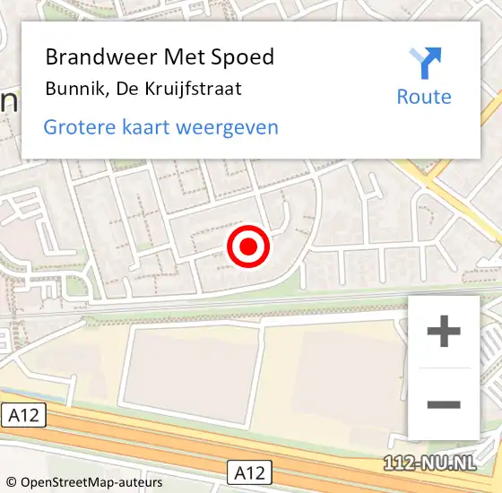 Locatie op kaart van de 112 melding: Brandweer Met Spoed Naar Bunnik, De Kruijfstraat op 28 juli 2014 15:24