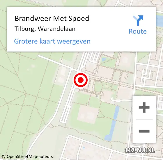 Locatie op kaart van de 112 melding: Brandweer Met Spoed Naar Tilburg, Warandelaan op 5 september 2022 22:32