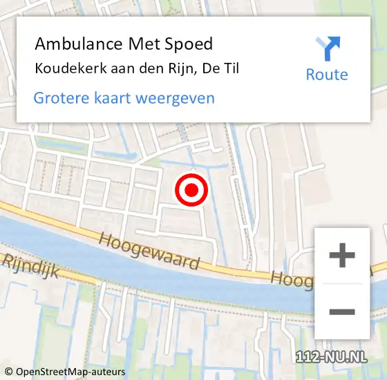 Locatie op kaart van de 112 melding: Ambulance Met Spoed Naar Koudekerk aan den Rijn, De Til op 5 september 2022 22:42