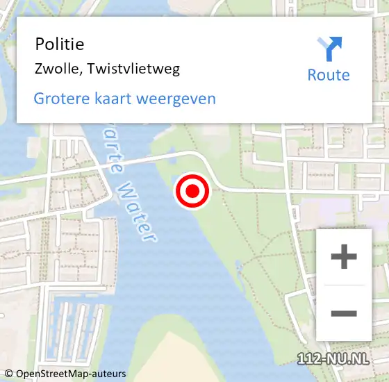 Locatie op kaart van de 112 melding: Politie Zwolle, Twistvlietweg op 5 september 2022 23:11