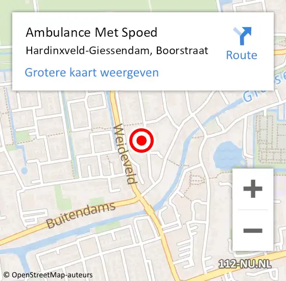 Locatie op kaart van de 112 melding: Ambulance Met Spoed Naar Hardinxveld-Giessendam, Boorstraat op 5 september 2022 23:27