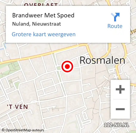 Locatie op kaart van de 112 melding: Brandweer Met Spoed Naar Nuland, Nieuwstraat op 5 september 2022 23:28