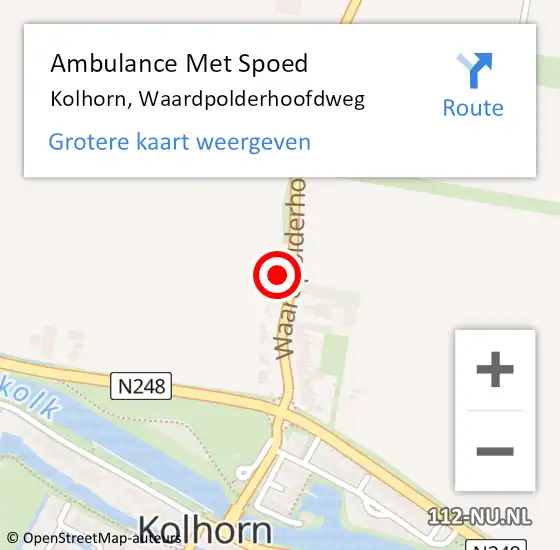 Locatie op kaart van de 112 melding: Ambulance Met Spoed Naar Kolhorn, Waardpolderhoofdweg op 5 september 2022 23:32