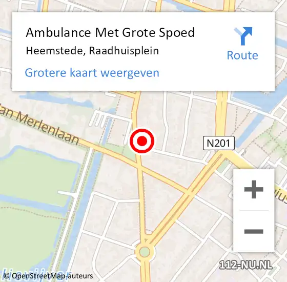 Locatie op kaart van de 112 melding: Ambulance Met Grote Spoed Naar Heemstede, Raadhuisplein op 5 september 2022 23:34