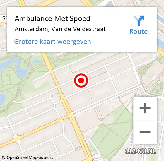 Locatie op kaart van de 112 melding: Ambulance Met Spoed Naar Amsterdam, Van de Veldestraat op 5 september 2022 23:44