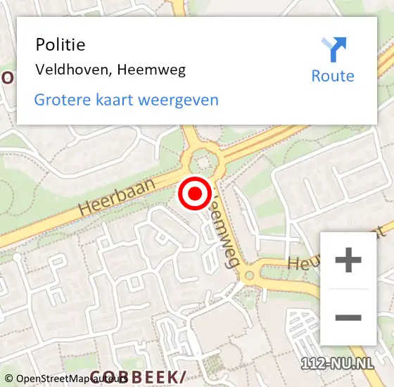 Locatie op kaart van de 112 melding: Politie Veldhoven, Heemweg op 6 september 2022 00:56