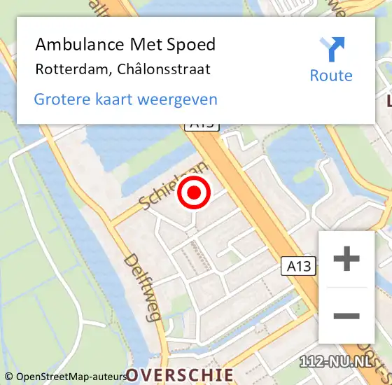 Locatie op kaart van de 112 melding: Ambulance Met Spoed Naar Rotterdam, Châlonsstraat op 6 september 2022 02:33