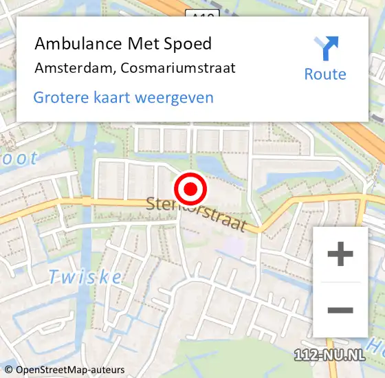 Locatie op kaart van de 112 melding: Ambulance Met Spoed Naar Amsterdam, Cosmariumstraat op 6 september 2022 03:18