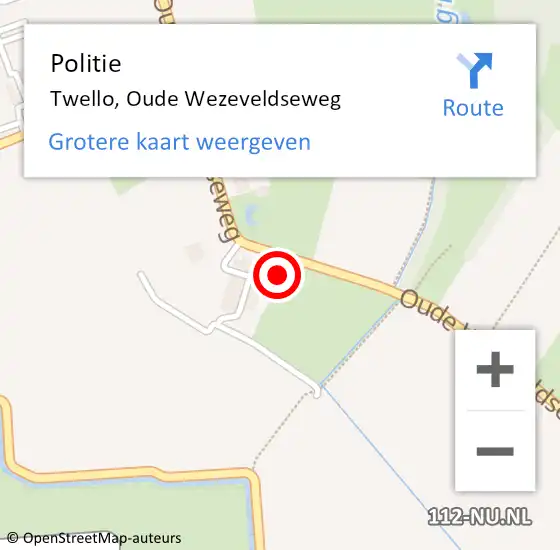 Locatie op kaart van de 112 melding: Politie Twello, Oude Wezeveldseweg op 6 september 2022 03:56