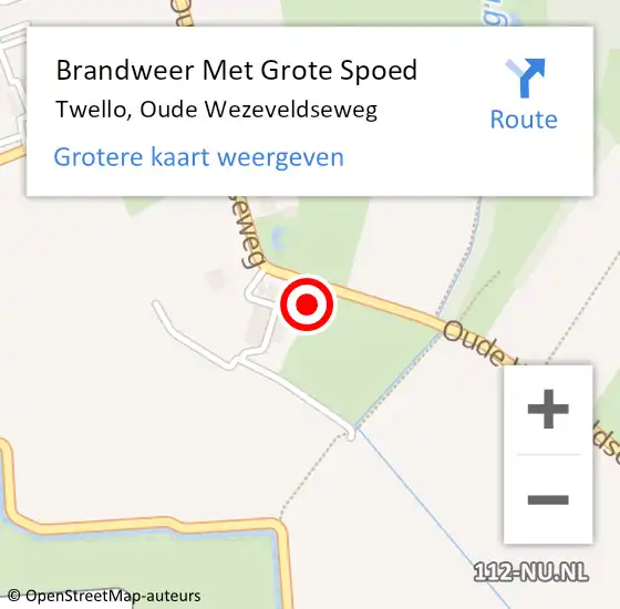 Locatie op kaart van de 112 melding: Brandweer Met Grote Spoed Naar Twello, Oude Wezeveldseweg op 6 september 2022 03:56