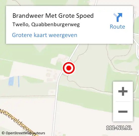 Locatie op kaart van de 112 melding: Brandweer Met Grote Spoed Naar Twello, Quabbenburgerweg op 6 september 2022 04:10