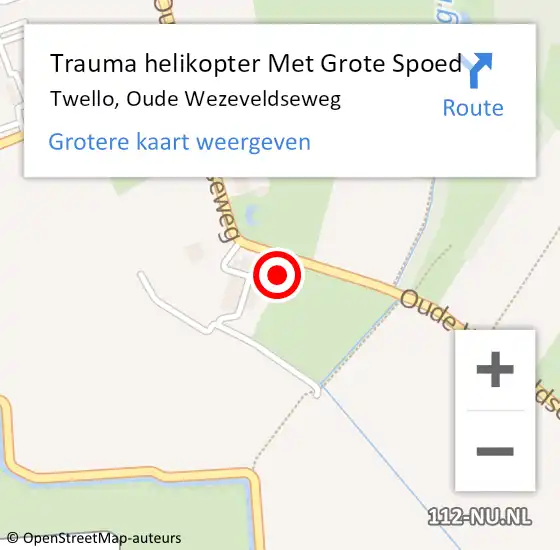 Locatie op kaart van de 112 melding: Trauma helikopter Met Grote Spoed Naar Twello, Oude Wezeveldseweg op 6 september 2022 04:18