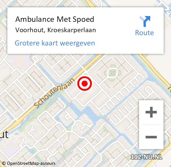 Locatie op kaart van de 112 melding: Ambulance Met Spoed Naar Voorhout, Kroeskarperlaan op 6 september 2022 06:18