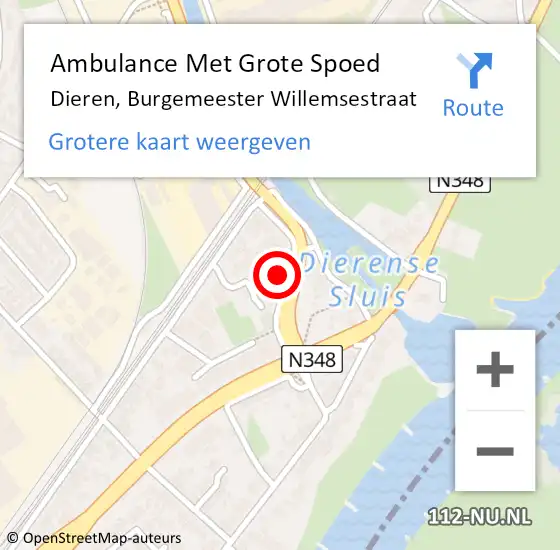 Locatie op kaart van de 112 melding: Ambulance Met Grote Spoed Naar Dieren, Burgemeester Willemsestraat op 6 september 2022 06:19