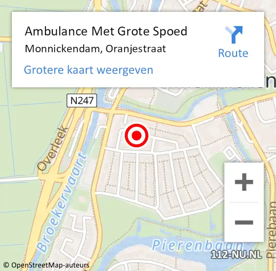 Locatie op kaart van de 112 melding: Ambulance Met Grote Spoed Naar Monnickendam, Oranjestraat op 6 september 2022 06:30