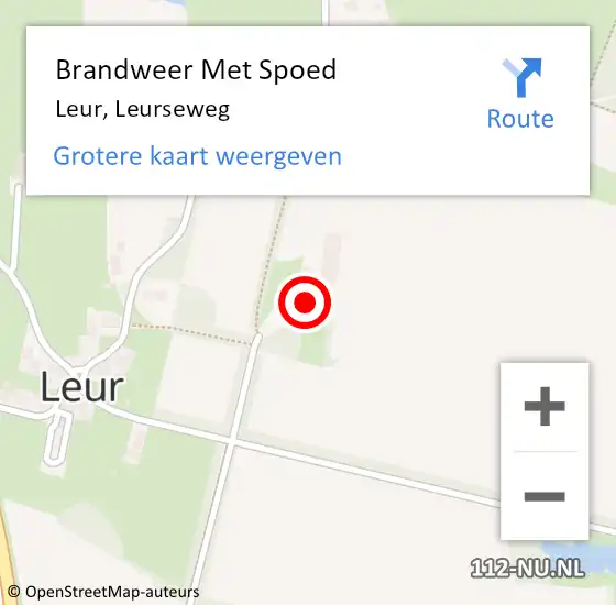 Locatie op kaart van de 112 melding: Brandweer Met Spoed Naar Leur, Leurseweg op 6 september 2022 07:05
