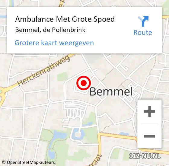 Locatie op kaart van de 112 melding: Ambulance Met Grote Spoed Naar Bemmel, de Pollenbrink op 6 september 2022 07:15