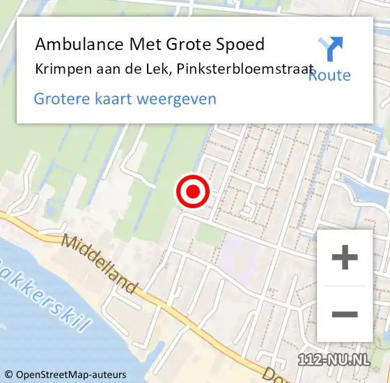 Locatie op kaart van de 112 melding: Ambulance Met Grote Spoed Naar Krimpen aan de Lek, Pinksterbloemstraat op 6 september 2022 07:52