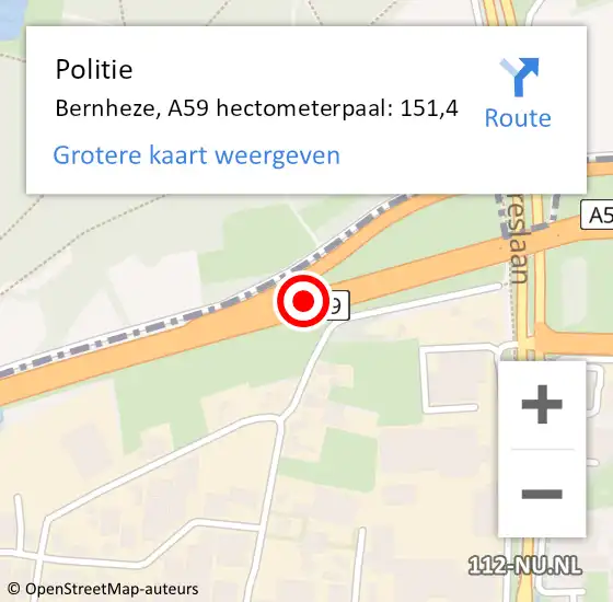 Locatie op kaart van de 112 melding: Politie Bernheze, A59 hectometerpaal: 151,4 op 6 september 2022 07:57