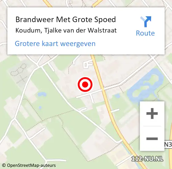 Locatie op kaart van de 112 melding: Brandweer Met Grote Spoed Naar Koudum, Tjalke van der Walstraat op 6 september 2022 08:00