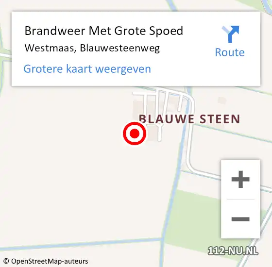 Locatie op kaart van de 112 melding: Brandweer Met Grote Spoed Naar Westmaas, Blauwesteenweg op 6 september 2022 08:07