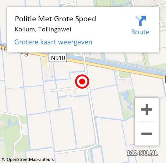 Locatie op kaart van de 112 melding: Politie Met Grote Spoed Naar Kollum, Tollingawei op 6 september 2022 08:13