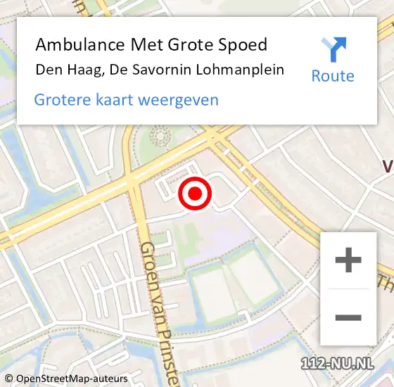 Locatie op kaart van de 112 melding: Ambulance Met Grote Spoed Naar Den Haag, De Savornin Lohmanplein op 6 september 2022 08:22