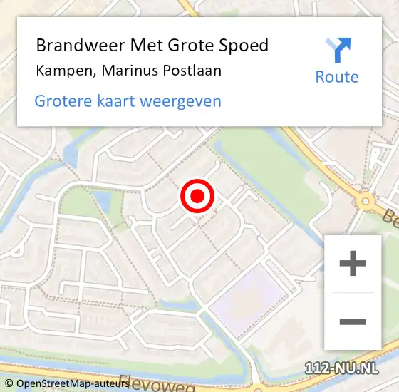 Locatie op kaart van de 112 melding: Brandweer Met Grote Spoed Naar Kampen, Marinus Postlaan op 6 september 2022 08:24