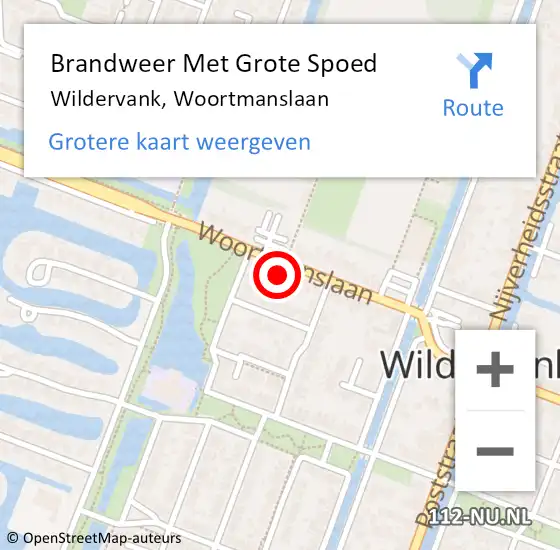 Locatie op kaart van de 112 melding: Brandweer Met Grote Spoed Naar Wildervank, Woortmanslaan op 6 september 2022 08:25