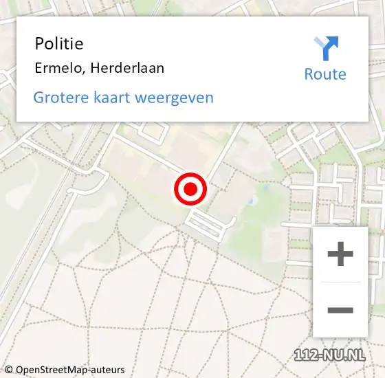 Locatie op kaart van de 112 melding: Politie Ermelo, Herderlaan op 6 september 2022 09:13