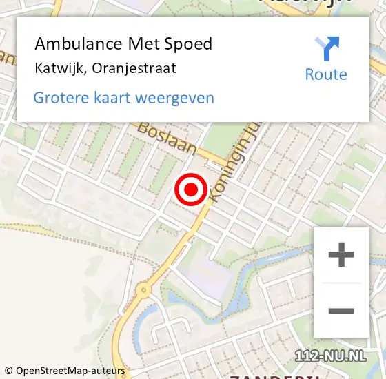 Locatie op kaart van de 112 melding: Ambulance Met Spoed Naar Katwijk, Oranjestraat op 6 september 2022 09:17