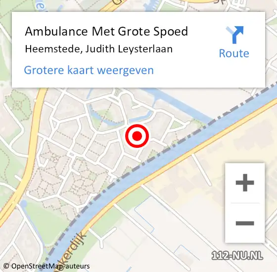 Locatie op kaart van de 112 melding: Ambulance Met Grote Spoed Naar Heemstede, Judith Leysterlaan op 6 september 2022 09:18