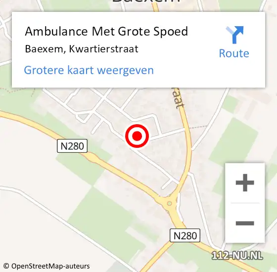 Locatie op kaart van de 112 melding: Ambulance Met Grote Spoed Naar Baexem, Kwartierstraat op 6 september 2022 09:24