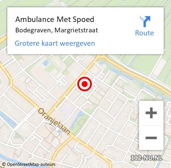 Locatie op kaart van de 112 melding: Ambulance Met Spoed Naar Bodegraven, Margrietstraat op 6 september 2022 09:52