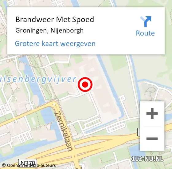 Locatie op kaart van de 112 melding: Brandweer Met Spoed Naar Groningen, Nijenborgh op 6 september 2022 09:56