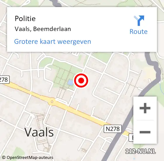 Locatie op kaart van de 112 melding: Politie Vaals, Beemderlaan op 6 september 2022 10:23