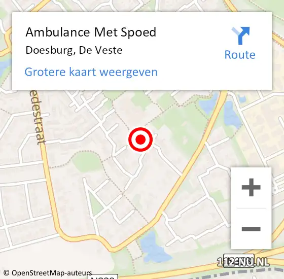 Locatie op kaart van de 112 melding: Ambulance Met Spoed Naar Doesburg, De Veste op 6 september 2022 10:34