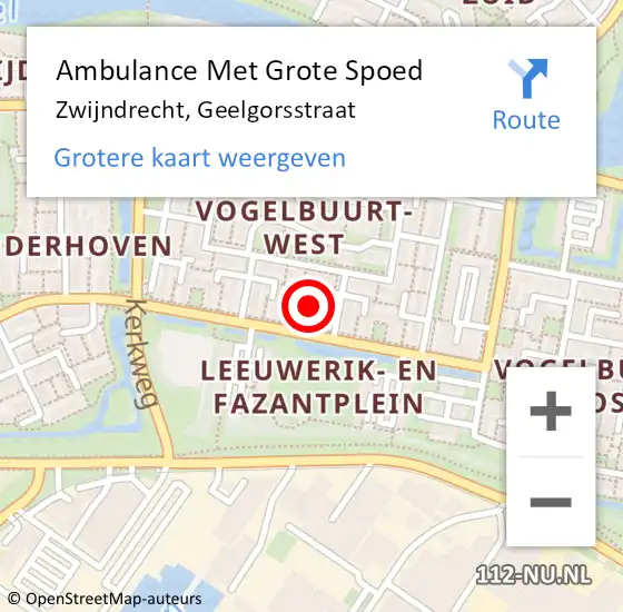 Locatie op kaart van de 112 melding: Ambulance Met Grote Spoed Naar Zwijndrecht, Geelgorsstraat op 6 september 2022 10:37