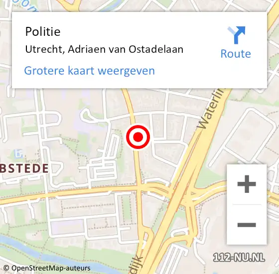 Locatie op kaart van de 112 melding: Politie Utrecht, Adriaen van Ostadelaan op 6 september 2022 10:38