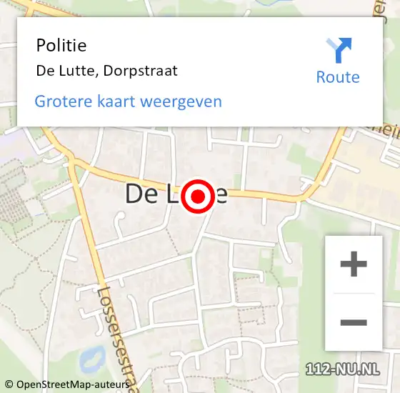 Locatie op kaart van de 112 melding: Politie De Lutte, Dorpstraat op 6 september 2022 10:57