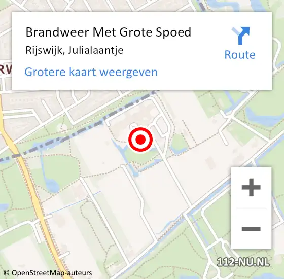 Locatie op kaart van de 112 melding: Brandweer Met Grote Spoed Naar Rijswijk, Julialaantje op 6 september 2022 11:13