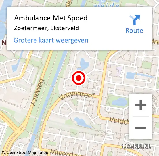 Locatie op kaart van de 112 melding: Ambulance Met Spoed Naar Zoetermeer, Eksterveld op 6 september 2022 11:23