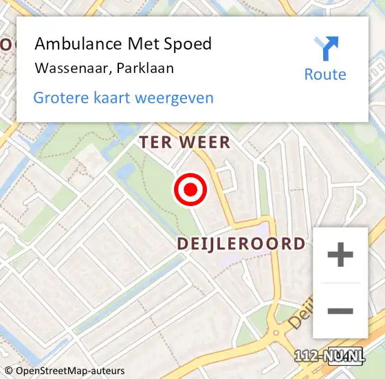 Locatie op kaart van de 112 melding: Ambulance Met Spoed Naar Wassenaar, Parklaan op 6 september 2022 11:39