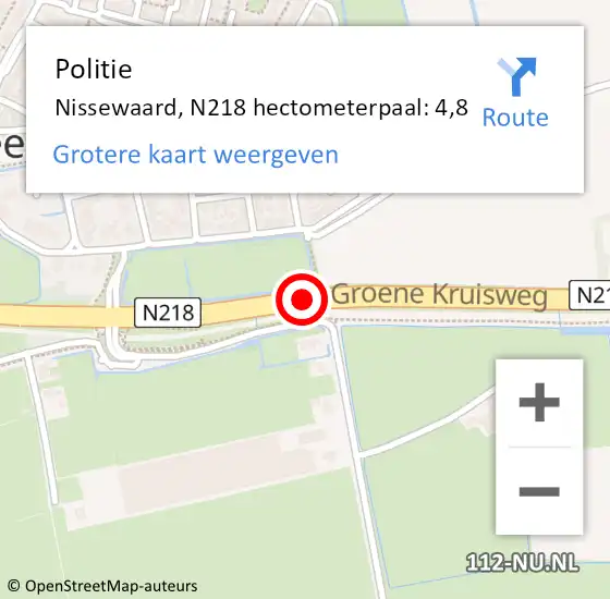Locatie op kaart van de 112 melding: Politie Nissewaard, N218 hectometerpaal: 4,8 op 6 september 2022 12:00
