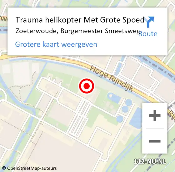 Locatie op kaart van de 112 melding: Trauma helikopter Met Grote Spoed Naar Zoeterwoude, Burgemeester Smeetsweg op 6 september 2022 12:08