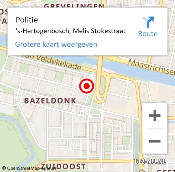 Locatie op kaart van de 112 melding: Politie 's-Hertogenbosch, Melis Stokestraat op 6 september 2022 12:14