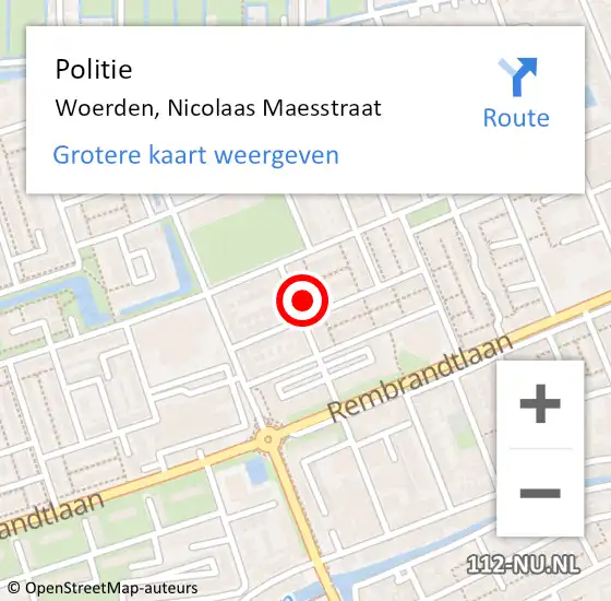 Locatie op kaart van de 112 melding: Politie Woerden, Nicolaas Maesstraat op 6 september 2022 12:31