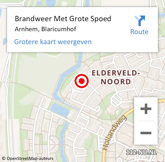 Locatie op kaart van de 112 melding: Brandweer Met Grote Spoed Naar Arnhem, Blaricumhof op 6 september 2022 12:45