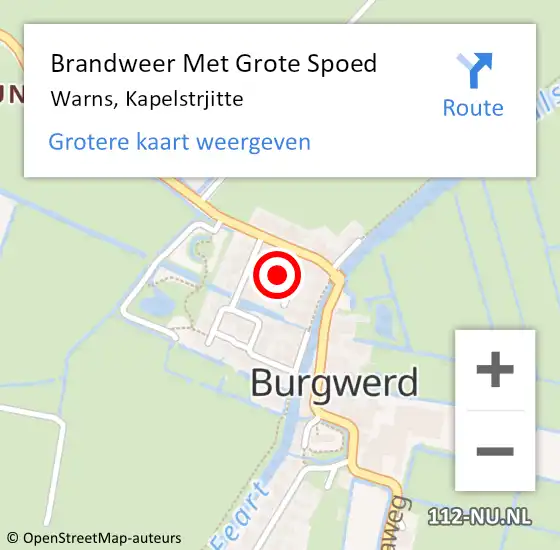 Locatie op kaart van de 112 melding: Brandweer Met Grote Spoed Naar Warns, Kapelstrjitte op 6 september 2022 12:48